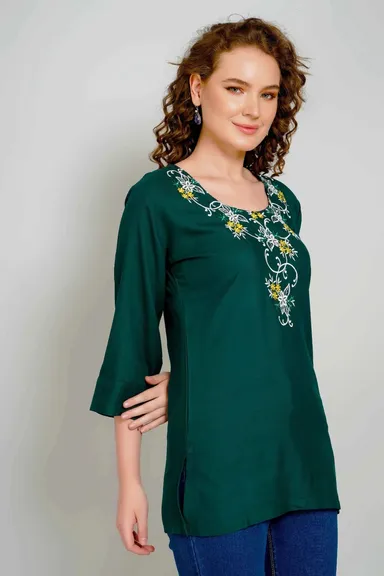 Women Embroidered Kurti for Women Ethnic Wear Cotton Blend Straight Kurta Designer Casual Office Daily Wear Festival Traditional Printed Embroidery Kurti for Ladies Multicolour L thumbnail 2