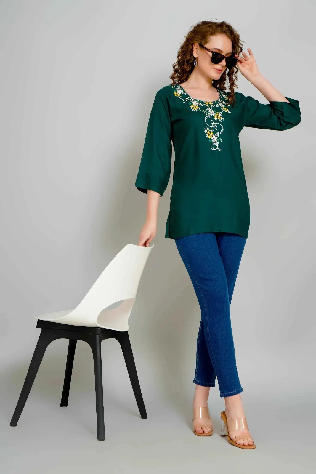 Women Embroidered Kurti for Women Ethnic Wear Cotton Blend Straight Kurta Designer Casual Office Daily Wear Festival Traditional Printed Embroidery Kurti for Ladies Multicolour XL image 1