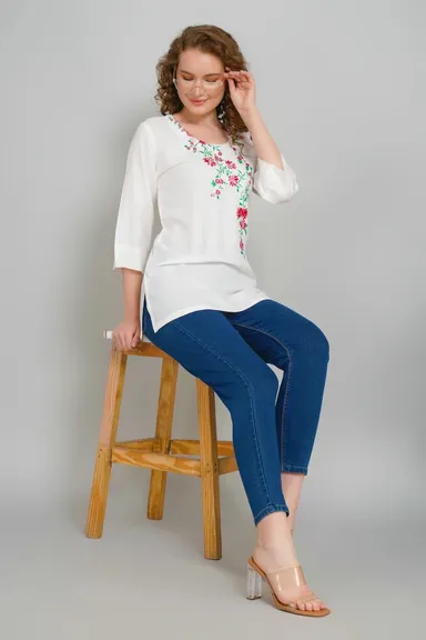 Women Embroidered Tunic Top for Women Cotton Rayon Ethnic Tunic Kurti Casual Office Wear Floral Embroidery Long Tunic for Jeans Leggings Daily Wear Indian Fusion Top Multiple S thumbnail 2