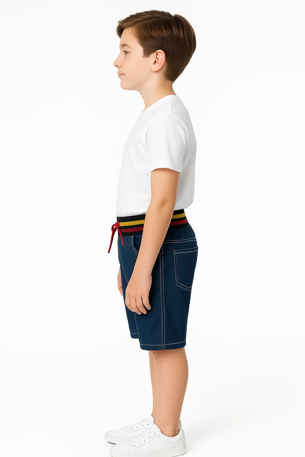 Boys Casual Shorts | Elastic Waist Cotton Blend Half Pant with Red Drawstring | Kids Daily Wear Shorts image 3
