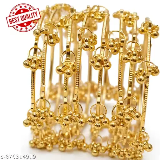 Golden Traditional Latkan Bangles Set for Women & Girls | Gold Plated Fancy Kada Chudi Set | Ethnic Wedding Wear Jewellery image 1