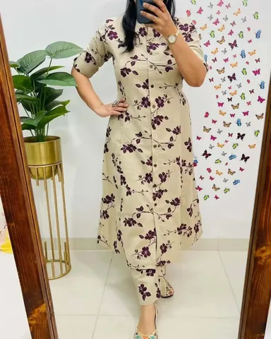 Women's Ethnic Co-Ord Set | Kurta Pant Set | Kurta Palazzo Set | Stylish Cotton Suit Set for Women, Festival Co-ord Set 2980 PURPLE M thumbnail 3
