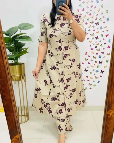 Women's Ethnic Co-Ord Set | Kurta Pant Set | Kurta Palazzo Set | Stylish Cotton Suit Set for Women, Festival Co-ord Set 2980 PURPLE M thumbnail 0