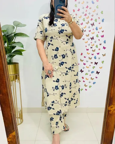 Women's Ethnic Co-Ord Set | Kurta Pant Set | Kurta Palazzo Set | Stylish Cotton Suit Set for Women, Festival Co-ord Set 2980 BLUE S thumbnail 3