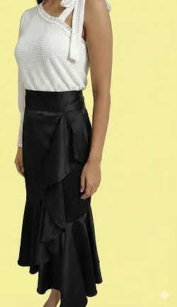 Women Black Ruffle Maxi Skirt High-Waist Flowy Full-Length Summer Party Casual Evening Wear Elegant Ethnic Boho Skirts for Women India Skirt Black  L thumbnail 3