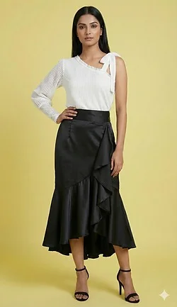 Women Black Ruffle Maxi Skirt High-Waist Flowy Full-Length Summer Party Casual Evening Wear Elegant Ethnic Boho Skirts for Women India Skirt Black  XL image 2