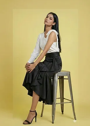 Women Black Ruffle Maxi Skirt High-Waist Flowy Full-Length Summer Party Casual Evening Wear Elegant Ethnic Boho Skirts for Women India Skirt Black  XL thumbnail 0