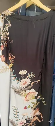 Women Black & White Elegant Full-Length Party Evening Gown Flowy Maxi Dress for Cocktail, Formal, Weddings, and Special Occasions India Gown Black XL thumbnail 2