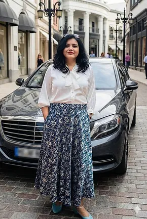 Women Blue Mashroo Silk Skirt Ethnic Handwoven Flowy Midi Maxi Skirt for Festival, Party, Casual, Summer, and Traditional Indian Wear Skirt Blue L thumbnail 0