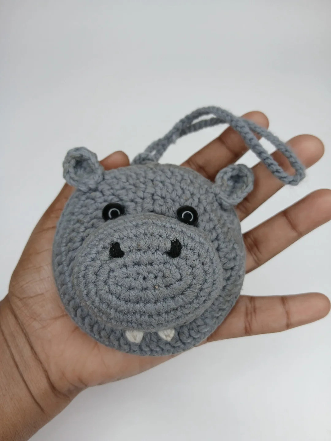 Handmade Crochet Cute Rhino Multi Purpose Pouch for Coins, AirPods, Keys, Bag Charm Accessory, Mini Storage Organizer Gift for Kids and Adults image 3