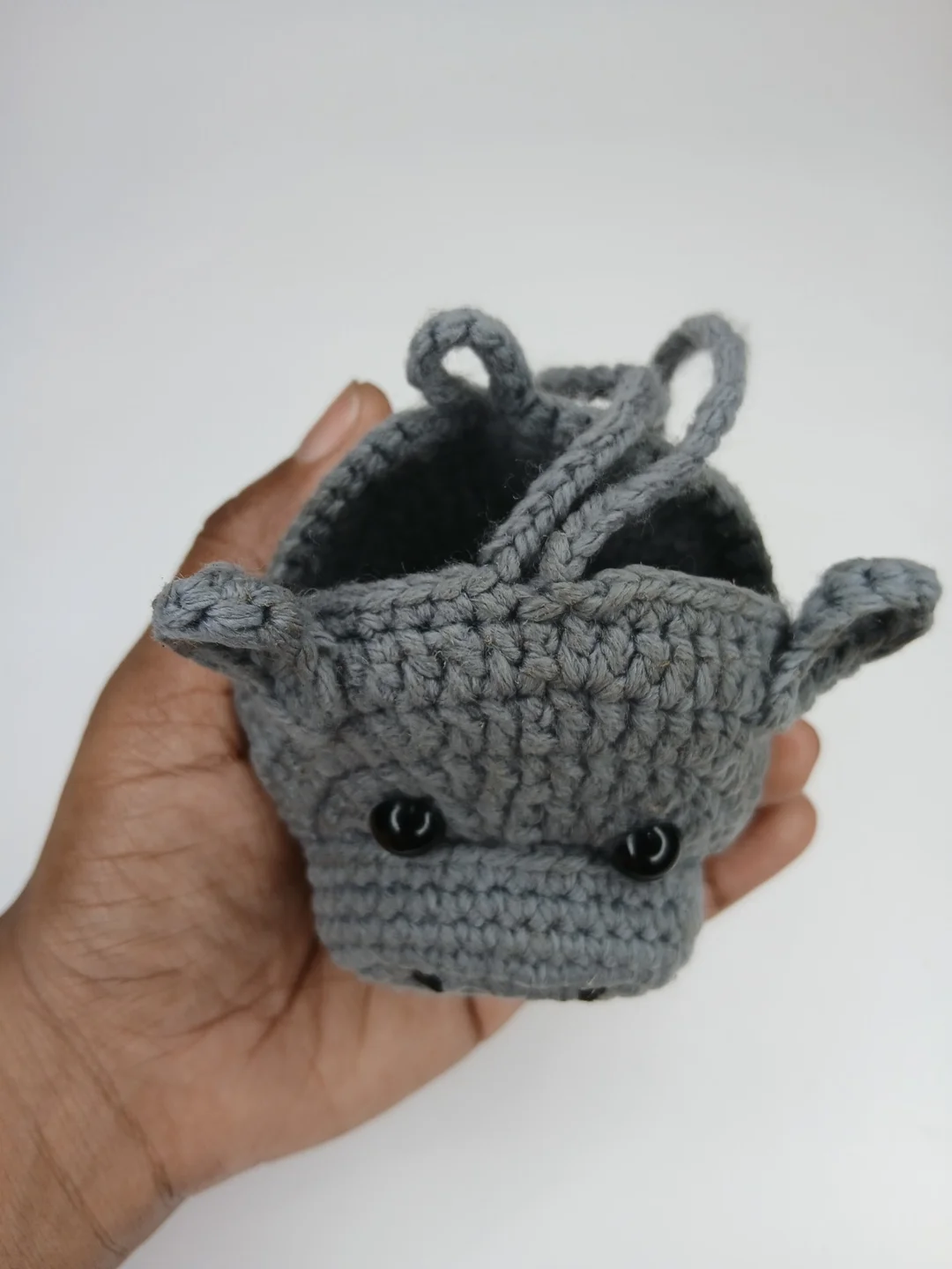 Handmade Crochet Cute Rhino Multi Purpose Pouch for Coins, AirPods, Keys, Bag Charm Accessory, Mini Storage Organizer Gift for Kids and Adults image 4