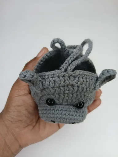 Handmade Crochet Cute Rhino Multi Purpose Pouch for Coins, AirPods, Keys, Bag Charm Accessory, Mini Storage Organizer Gift for Kids and Adults thumbnail 3