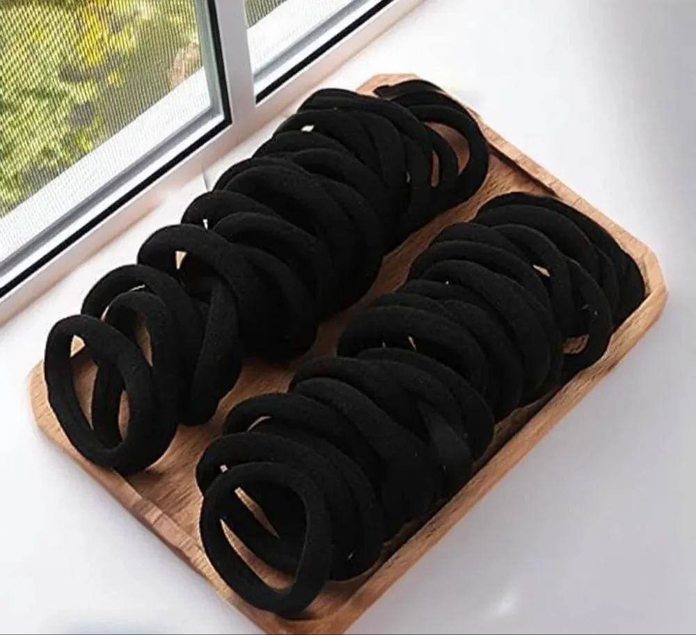 Premium Black Elastic Hair Rubber Bands for Women & Girls | Soft, Strong, Damage-Free Hair Ties, Pack of 30, Gentle on Hair, Perfect for Ponytails, Braids, Daily Styling image 2