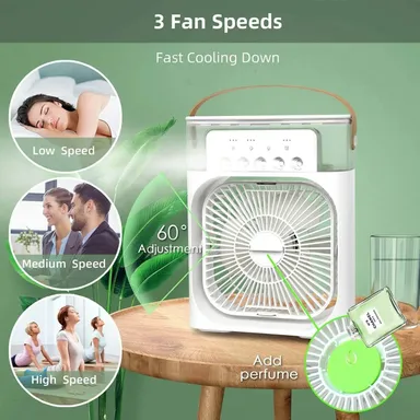 Portable Mini Air Cooler Rechargeable with 3 Speed Settings | Personal USB Cooling Fan for Home Office Travel Desk Use, Energy Efficient Mini Air Conditioner Style Air Cooler for Instant Cooling Comfort thumbnail 2