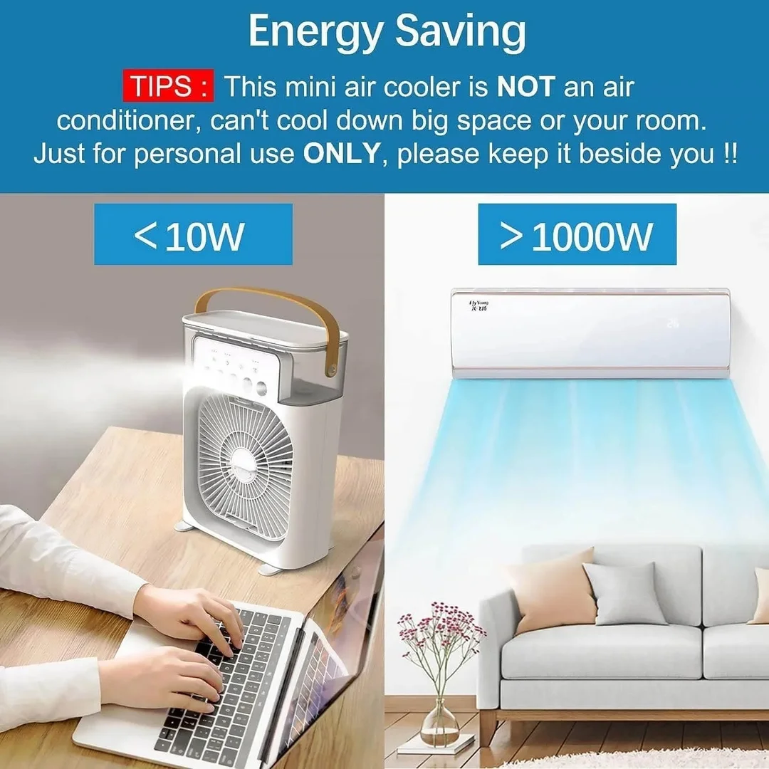 Portable Mini Air Cooler Rechargeable with 3 Speed Settings | Personal USB Cooling Fan for Home Office Travel Desk Use, Energy Efficient Mini Air Conditioner Style Air Cooler for Instant Cooling Comfort image 5