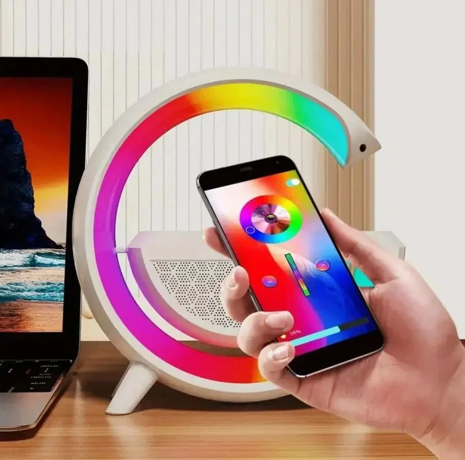 RGB Night LED Table Lamp with Bluetooth Speaker and Wireless Charging Pad |Smart Multifunctional Desk Lamp for Bedroom, Office, Study Table, Gaming Setup, Wireless Music Player & Phone Charging Station image 4