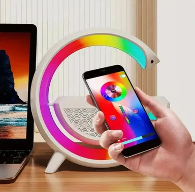 RGB Night LED Table Lamp with Bluetooth Speaker and Wireless Charging Pad |Smart Multifunctional Desk Lamp for Bedroom, Office, Study Table, Gaming Setup, Wireless Music Player & Phone Charging Station thumbnail 3