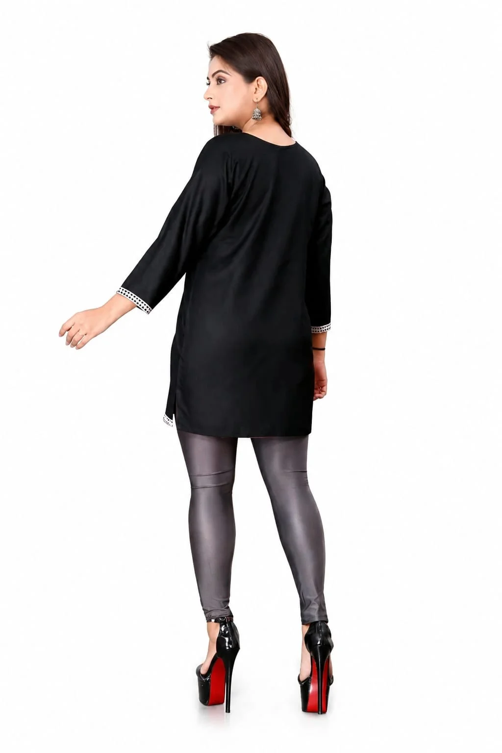 Women Maroon Rayon Embroidered Straight Kurti with 3/4th Sleeves and Lace Border Work Variant Name SKU Black Embroidered Rayon Short Kurti XL image 3