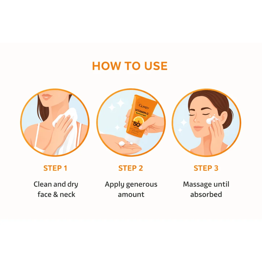 GLIMZY Vitamin C Sunscreen SPF 50|with 3% Vitamin C & 2% Niacinamide for Broad Spectrum UV Protection | Non-Greasy Oil-Free Sunblock for Face & Body | Suitable for All Skin Types - 50ml image 5