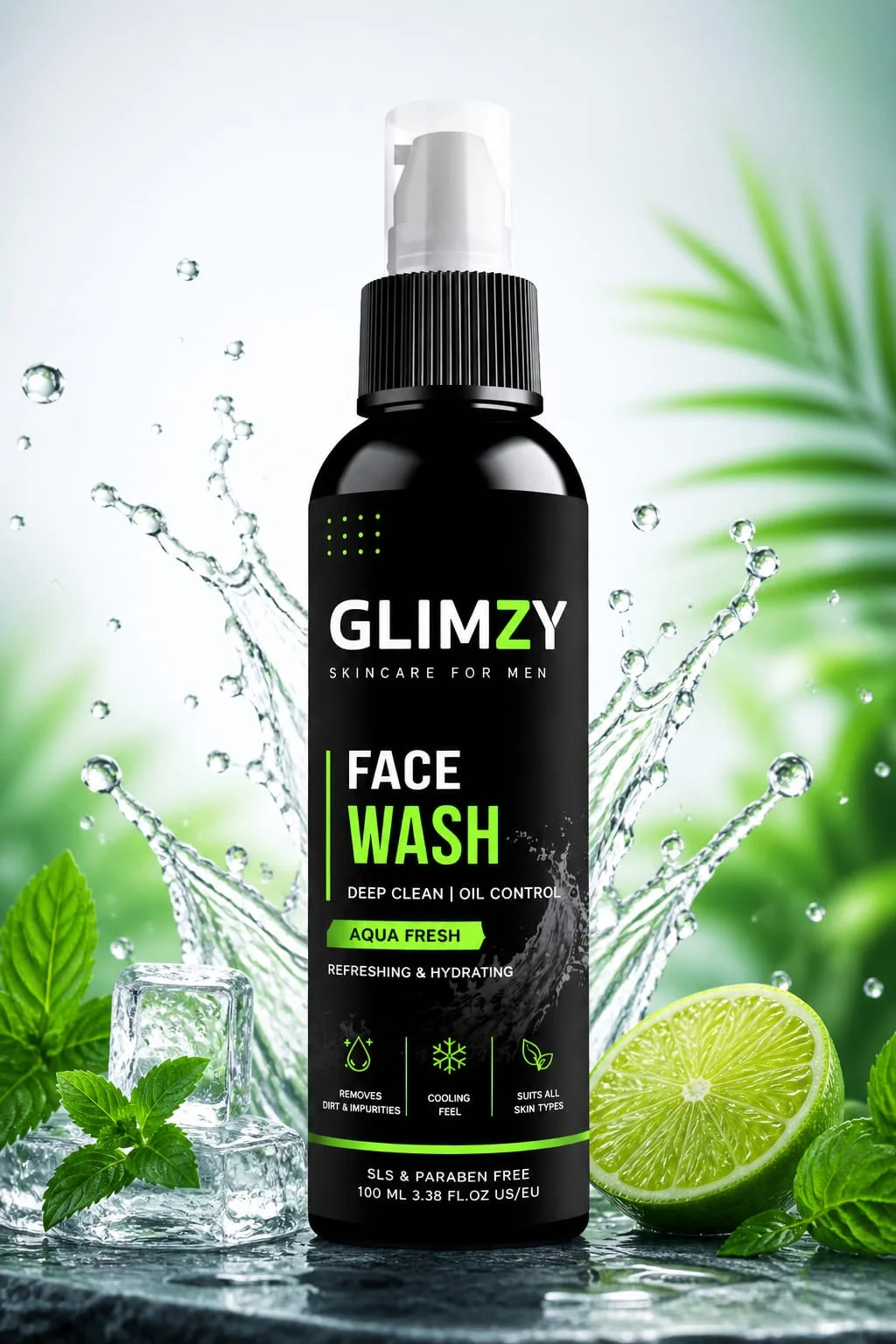 Glimzy Deep Clean Oil Control Face Wash for Men |Aqua Fresh with Menthol & Aloe Vera image 2