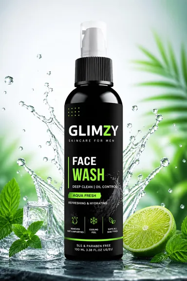 Glimzy Deep Clean Oil Control Face Wash for Men |Aqua Fresh with Menthol & Aloe Vera thumbnail 1