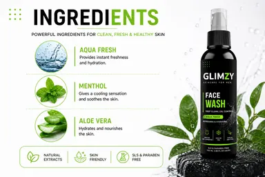 Glimzy Deep Clean Oil Control Face Wash for Men |Aqua Fresh with Menthol & Aloe Vera thumbnail 2
