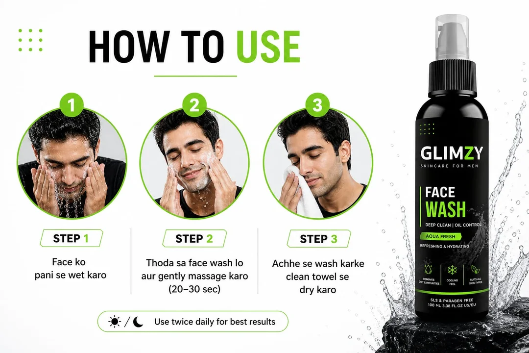 Glimzy Deep Clean Oil Control Face Wash for Men |Aqua Fresh with Menthol & Aloe Vera image 4