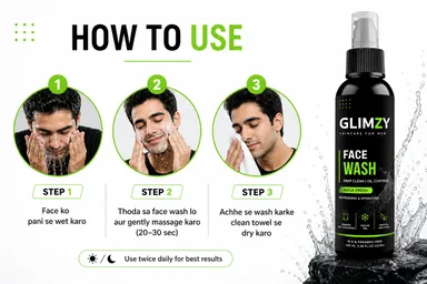 Glimzy Deep Clean Oil Control Face Wash for Men |Aqua Fresh with Menthol & Aloe Vera thumbnail 3
