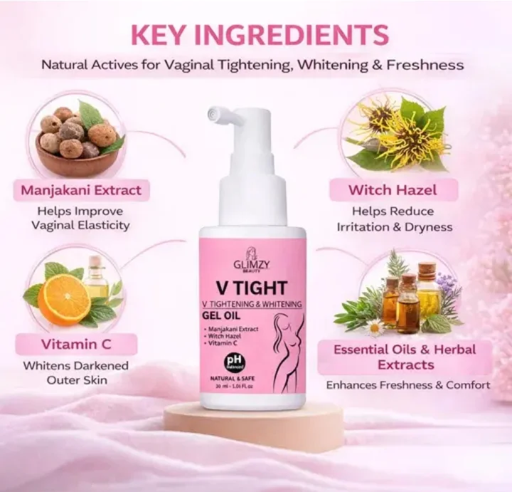Glimzy Beauty V Tight Tightening and Whitening Gel Oil with Manjakani Extract Witch Hazel and Vitamin C for Nourishing and Rejuvenation (30 ml) image 2