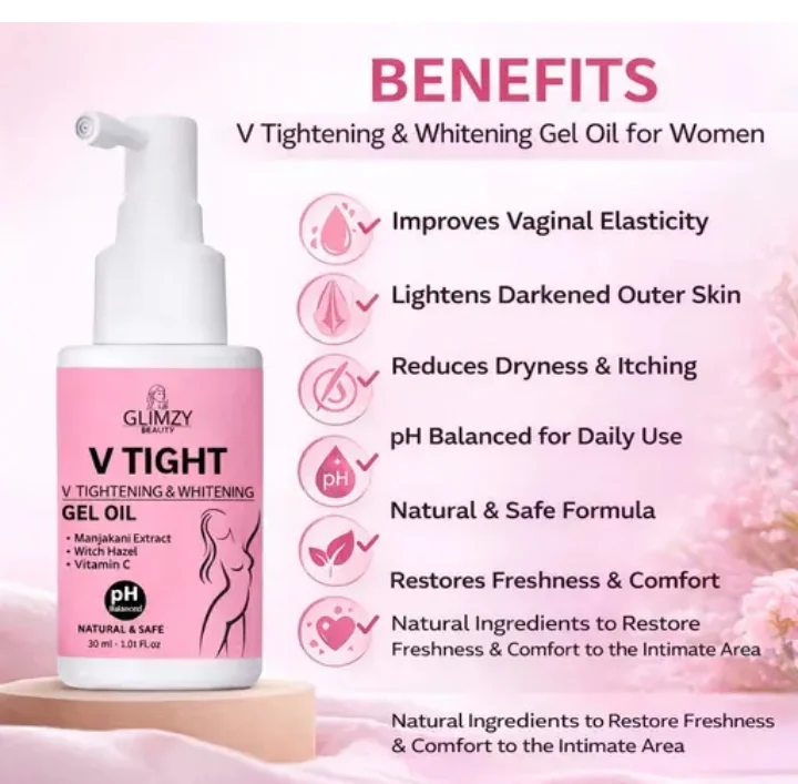 Glimzy Beauty V Tight Tightening and Whitening Gel Oil with Manjakani Extract Witch Hazel and Vitamin C for Nourishing and Rejuvenation (30 ml) image 3