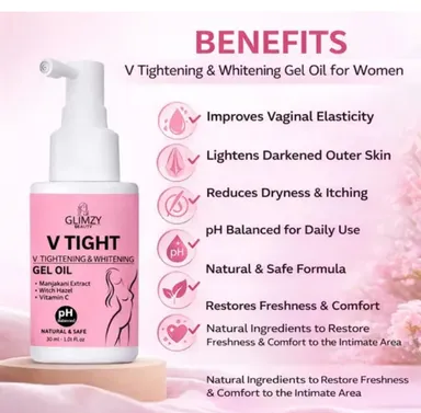 Glimzy Beauty V Tight Tightening and Whitening Gel Oil with Manjakani Extract Witch Hazel and Vitamin C for Nourishing and Rejuvenation (30 ml) thumbnail 2