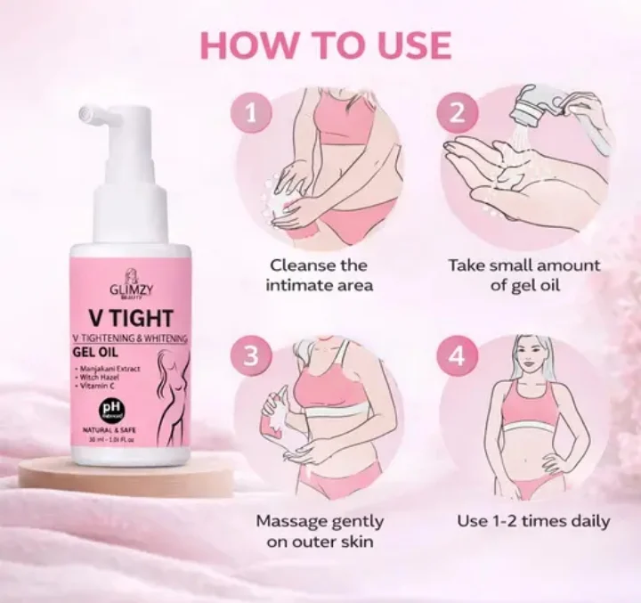 Glimzy Beauty V Tight Tightening and Whitening Gel Oil with Manjakani Extract Witch Hazel and Vitamin C for Nourishing and Rejuvenation (30 ml) image 4