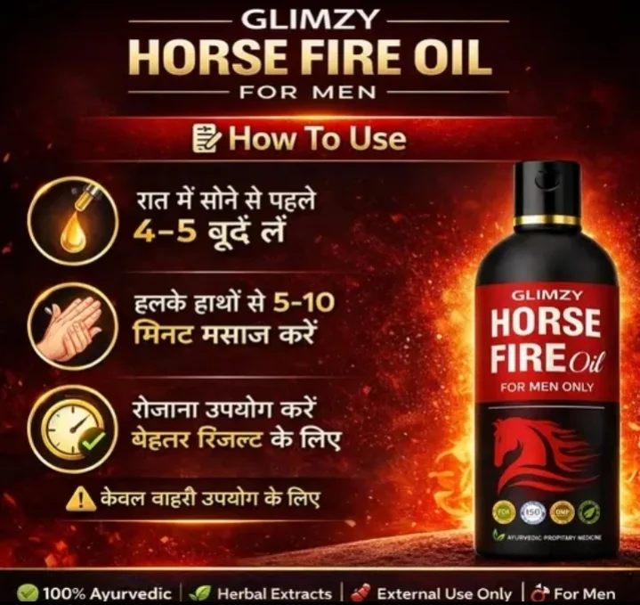 Glimzy Horse Fire Oil for Men | 100% Ayurvedic Massage Oil with Herbal Extracts for Strength and Vitality image 2