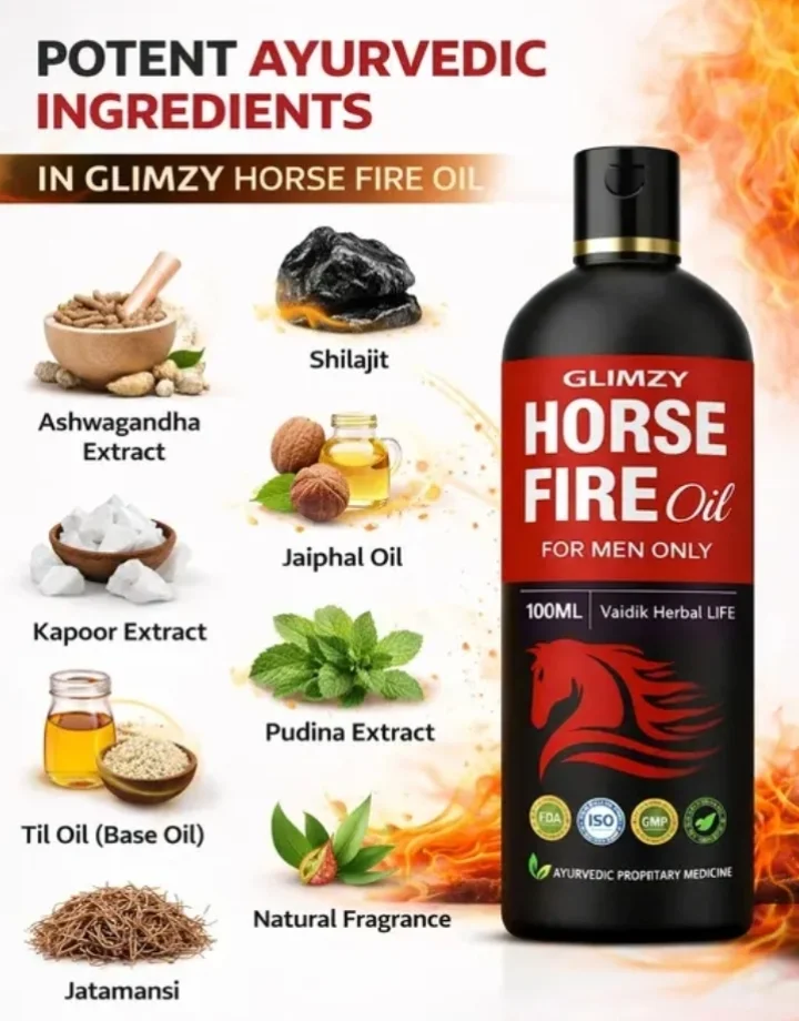 Glimzy Horse Fire Oil for Men | 100% Ayurvedic Massage Oil with Herbal Extracts for Strength and Vitality image 3
