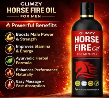 Glimzy Horse Fire Oil for Men | 100% Ayurvedic Massage Oil with Herbal Extracts for Strength and Vitality thumbnail 3