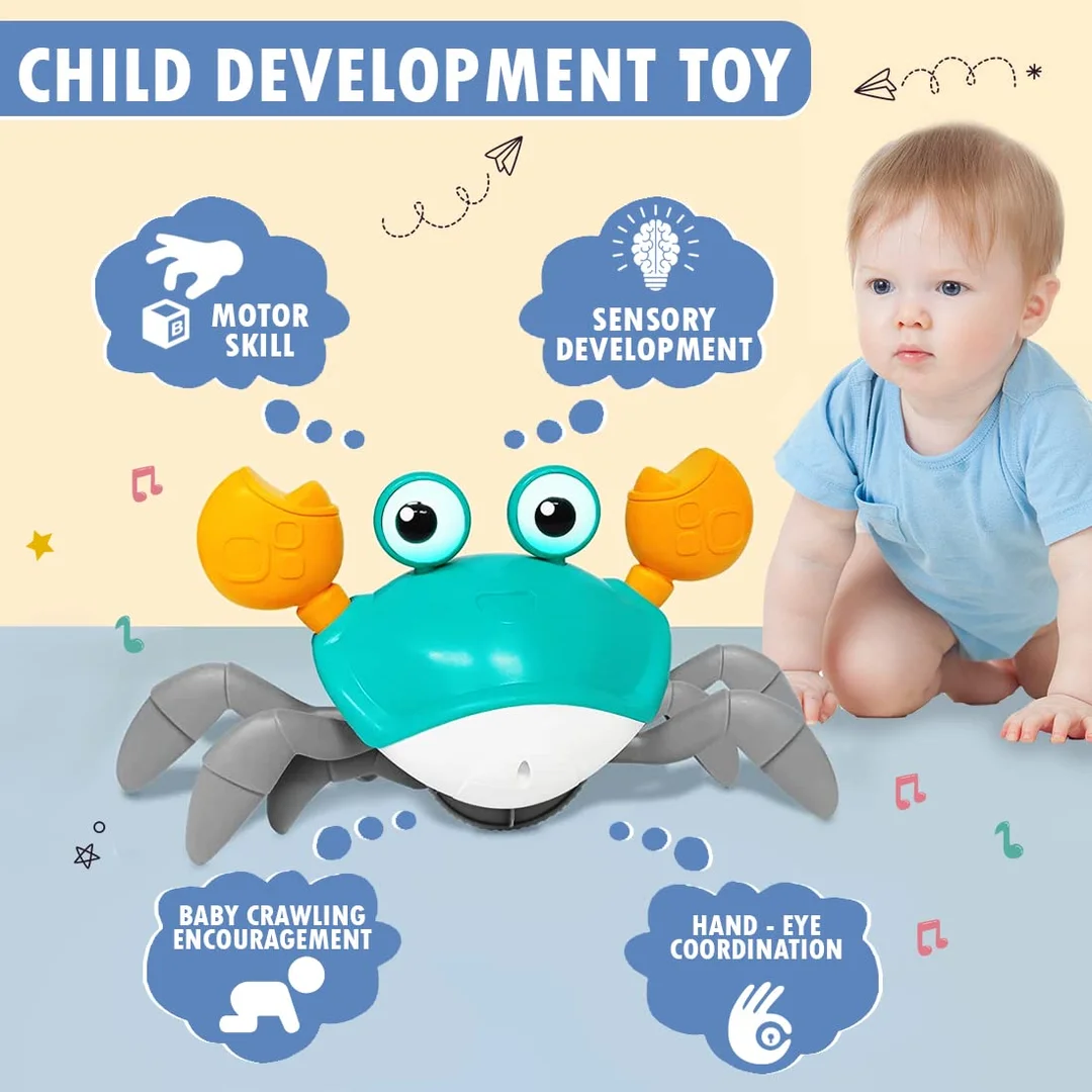 Kidsaholic Rechargeable Crawling Crab Baby Toy with Smart Sensor Movement, Light & Music | Interactive Educational Sensory Toy for Babies 6–12 Months | Tummy Time Crawling Development Toy for Toddlers image 2