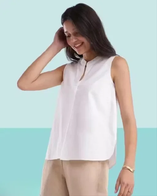 Bitsyowl Linen Pleated White Top for Women Small to Extra Small Size Lightweight Breathable Casual Summer Office Wear Minimalist Korean Style Elegant Sleeveless Smart Casual Linen Blend Top White XS image 3