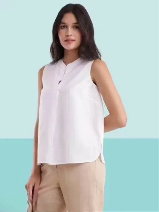 Bitsyowl Linen Pleated White Top for Women Small to Extra Small Size Lightweight Breathable Casual Summer Office Wear Minimalist Korean Style Elegant Sleeveless Smart Casual Linen Blend Top White XL image 1