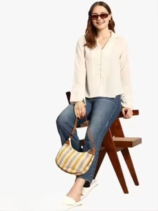 Women White Casual Cotton Shirt for Women Stylish Regular Fit Office Wear Formal Korean Style Oversized Full Sleeve Button Down Tops for Girls Daily Wear Summer Fashion Shirt White XS image 3