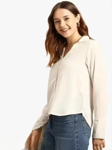 Women White Casual Cotton Shirt for Women Stylish Regular Fit Office Wear Formal Korean Style Oversized Full Sleeve Button Down Tops for Girls Daily Wear Summer Fashion Shirt White XL thumbnail 1