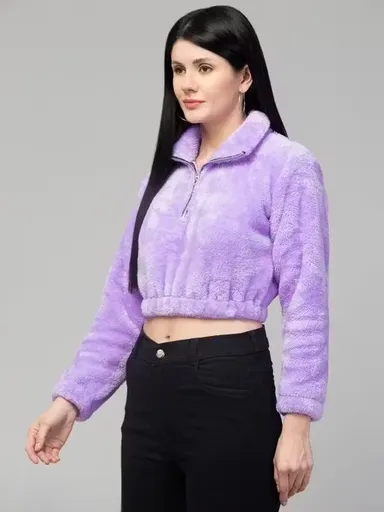 Bitsyowl Women Lavender Terry Cotton Casual Top for Women Soft Summer Loungewear Sweatshirt Style Korean Fashion Relaxed Fit Daily Wear T Shirt Top Purple S thumbnail 1