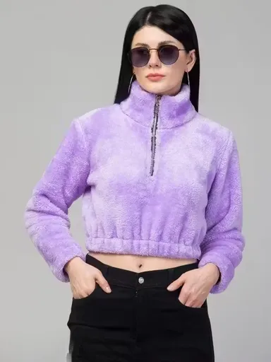 Bitsyowl Women Lavender Terry Cotton Casual Top for Women Soft Summer Loungewear Sweatshirt Style Korean Fashion Relaxed Fit Daily Wear T Shirt Top Purple L thumbnail 0