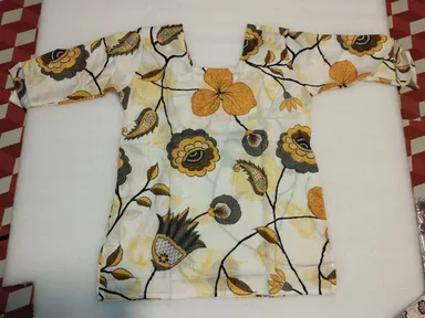Floral Print Cotton Short Kurti for Women (Off-White, Mustard & Grey) Off-White, Mustard & Grey L thumbnail 0