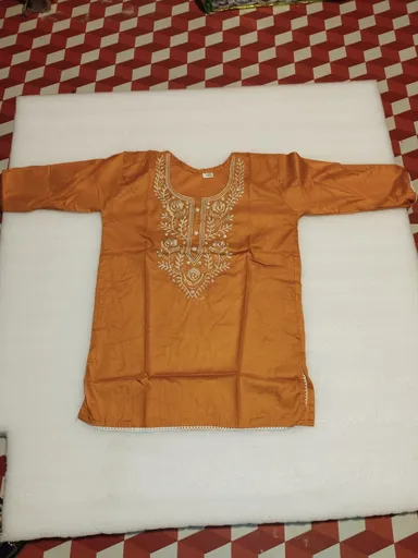 Floral Print Cotton Short Kurti for Women (Off-White, Mustard & Grey) Mustard Yellow Rayon XL thumbnail 0