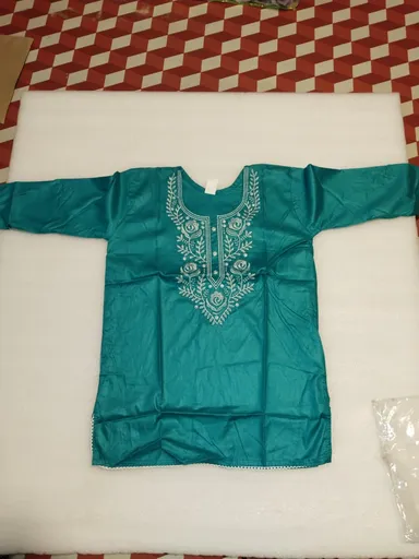 Floral Print Cotton Short Kurti for Women (Off-White, Mustard & Grey) Teal Blue Cotton Silk M thumbnail 0