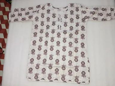 Women Off-White and Maroon Cotton Floral Print Straight Kurti with Three-Quarter Sleeves Off-White & Maroon Cotton L thumbnail 0