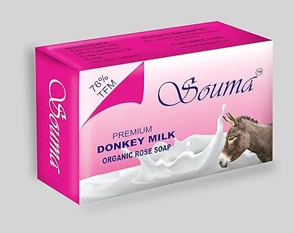 Souma Premium Donkey Milk Organic Rose Soap 100g Bath Bar with TFM 76% for Men & Women | Natural Moisturising Handmade Skin Brightening Floral Soap for Dry Sensitive Skin Daily Bathing Pink/Rose 400 g (Pack of 1) image 2