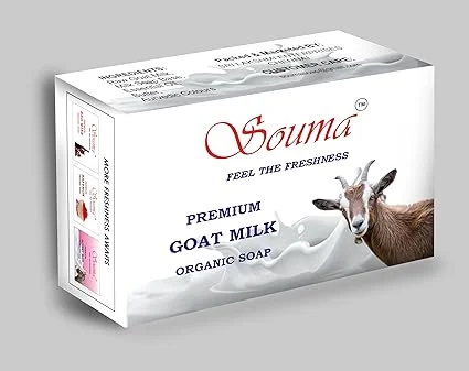 SOUMA Feel The Freshness Premium Goat Milk Organic Soap with Vitamin C & Argan Oil for Women & Men, Deep Exfoliation Hydrating Bath Soap, Sulfate & Paraben Free Natural Moisturising Skin Care Bar Cream 100 g (Pack of 1) image 1