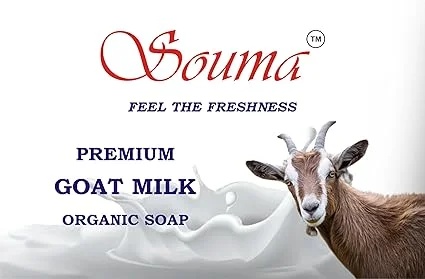 SOUMA Feel The Freshness Premium Goat Milk Organic Soap with Vitamin C & Argan Oil for Women & Men, Deep Exfoliation Hydrating Bath Soap, Sulfate & Paraben Free Natural Moisturising Skin Care Bar Cream 300 g (Pack of 1) image 2
