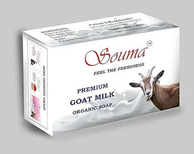 SOUMA Feel The Freshness Premium Goat Milk Organic Soap with Vitamin C & Argan Oil for Women & Men, Deep Exfoliation Hydrating Bath Soap, Sulfate & Paraben Free Natural Moisturising Skin Care Bar Cream 400 g (Pack of 1) thumbnail 0